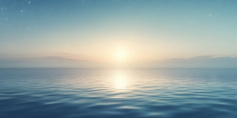 Obraz premium Serene Ocean at Dawn with Starry Sky and Soft Sun Reflection
