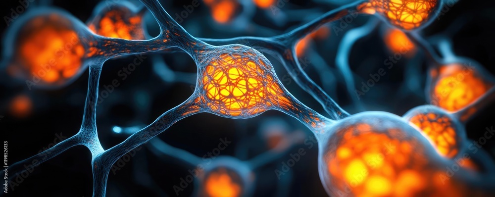 Aufkleber dust pollution concept. close-up view of vibrant neuron cells in a dark setting, showcasing intricat