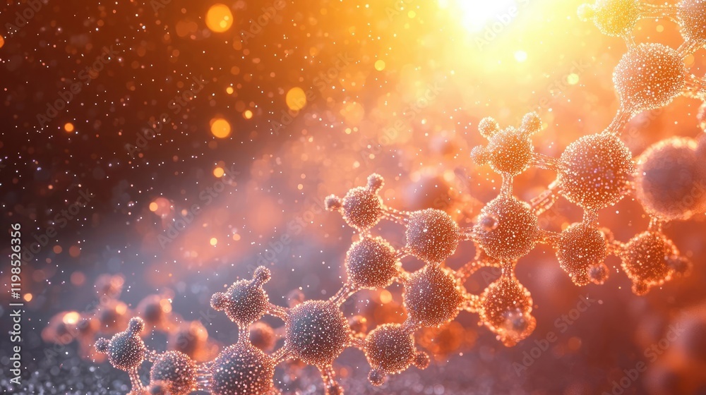 Poster Dust pollution concept. Abstract molecular structure glowing under warm light, representing scientific exploration.