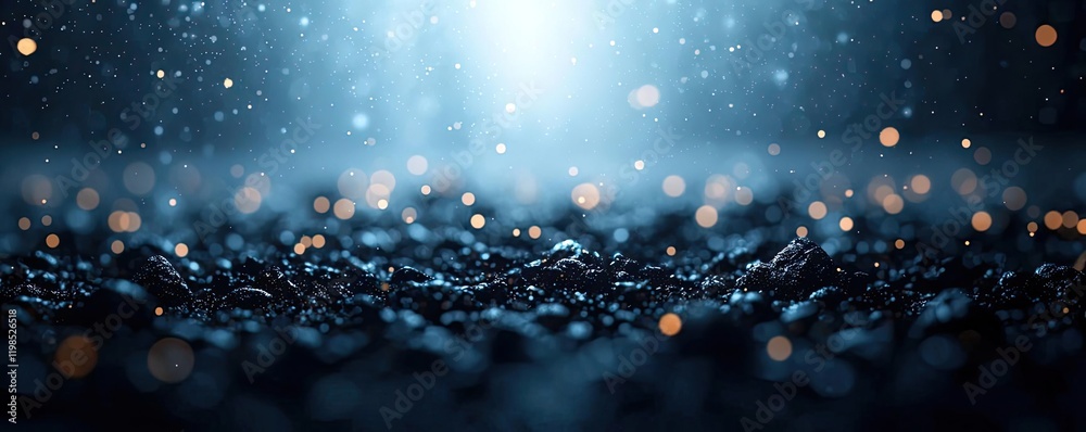 Poster Dust pollution concept. Close-up of raindrops on water surface creating a shimmering effect in soft light.