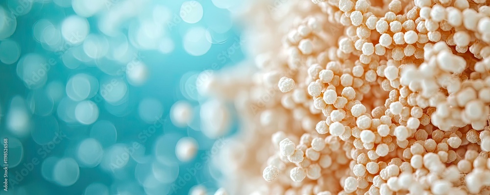 Poster Dust pollution concept. Close-up view of textured particles floating in a colorful background.