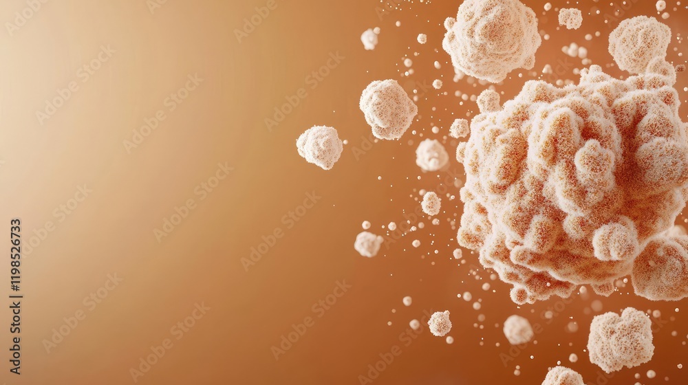 Poster Dust pollution concept. Abstract depiction of cells floating in space, showcasing unique biological structures.
