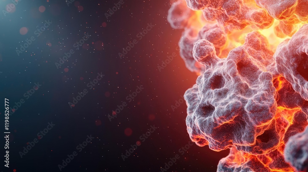 Aufkleber Dust pollution idea. Abstract visualization of molecular structures with glowing elements and vibrant colors.