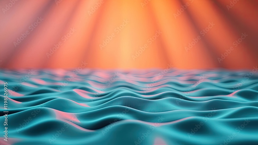 Poster dust pollution concept. serene ocean waves under a colorful sunset with soft light rays illuminating