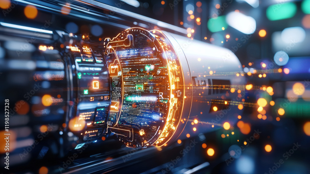 Poster high resolution image of futuristic digital banking interface showcasing secure transactions and advanced technology. vibrant colors and intricate details evoke sense of innovation and security