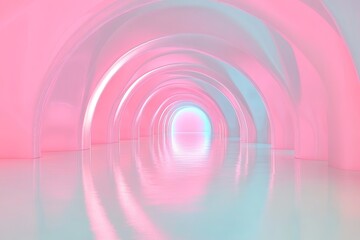 Obraz premium Abstract pink and blue arched tunnel with glowing end.
