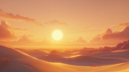 Obraz premium Golden Desert Sunset Majestic Dunes and Vibrant Orange Sky