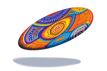 Vibrant Aboriginal-Inspired Flying Disc in Flight