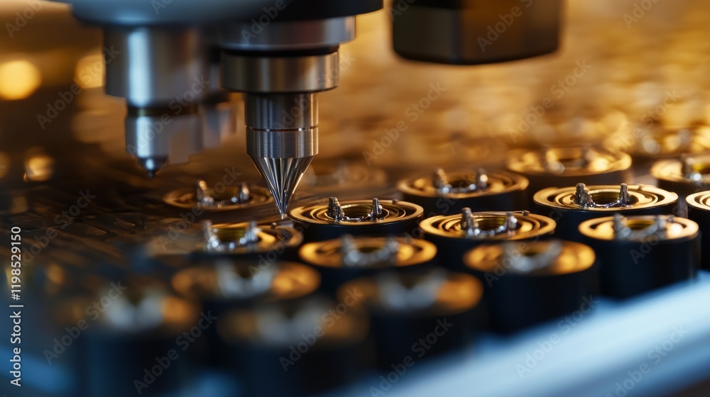 Poster close-up view of the nozzle array in a large format printer, capturing the intricate details and eng