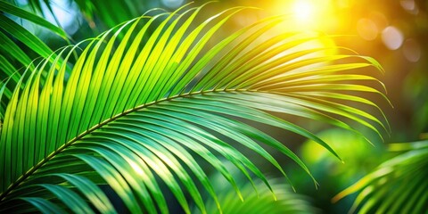 Obraz premium Lush Tropical Frond Illuminated by Golden Sunlight, a Vibrant Display of Nature's Beauty