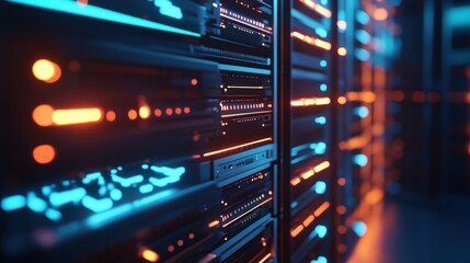 Obraz premium Illuminated Servers: A Glimpse into the Digital Core