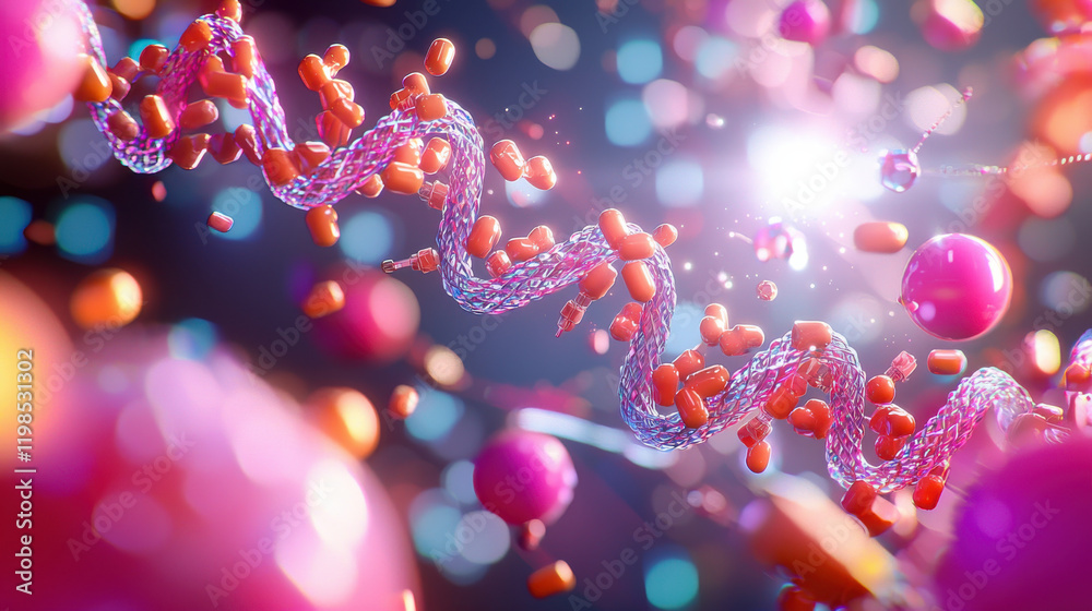 Aufkleber vibrant futuristic portrayal of nanotechnology showcasing intricate molecular structures and colorfu