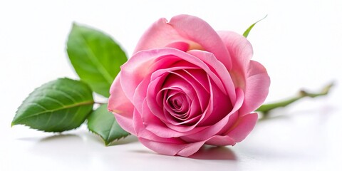 Fototapeta premium Close-up Pink Rose Flower, Isolated White Background, Tilt-Shift Photography for Design