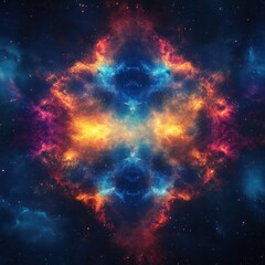 Fototapeta premium Symmetrical Abstract Space Nebula with Vibrant Colors, Starry Background and Glowing Plasma Effects.