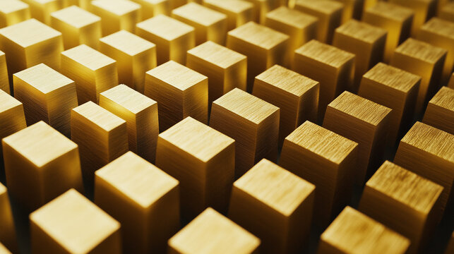 Wooden cubes arranged in a grid pattern, showcasing textures and shadows in warm lighting