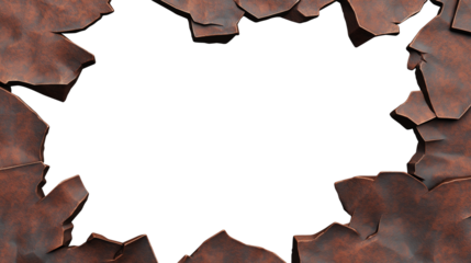 Rusted metal frame with jagged edges and blank transparent center space