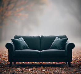 Fototapeta premium Stylish Dark Gray Sofa with Classic Design.