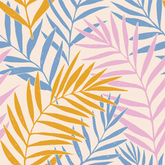 Seamless vector pattern palm dypsis leaves. Summer palm leaves tropical fabric design. Dypsis lutescens seamless pattern. Vector endless illustration.