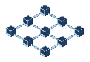 Illustration of interconnected blocks forming a chain, representing conceptual blockchain technology. Modern digital art with a sleek and abstract design.