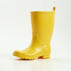 Single yellow rain boot on a white background, minimalistic composition