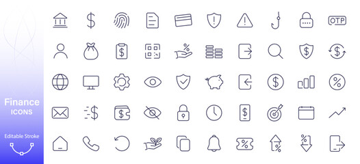 Finance icon. Set of outline vector icons for business, money, profit, investment, security.