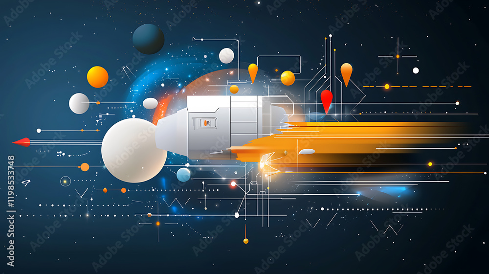 Poster rocket launch sequence outer space digital art futuristic environment dynamic viewpoint technology c