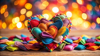 Obraz premium Colorful Fabric Heart Patchwork: Embrace Diversity & Love - Bokeh Background Stock Photo