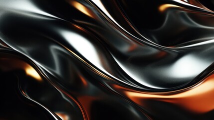 Abstract Dark Metallic Texture  Sleek Black and Bronze Swirls, Luxury Background Image.