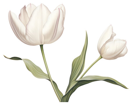 PNG Botanical illustration blooming tulip flower plant white.