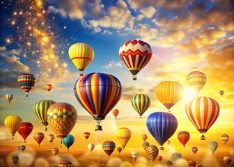 Obraz premium Colorful Hot Air Balloons Floating in Bright Sky - Bokeh Effect Stock Photo