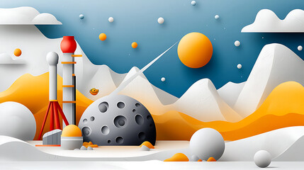 Fototapeta premium Space exploration adventure moon landscape digital art futuristic environment wide view imagination unleashed
