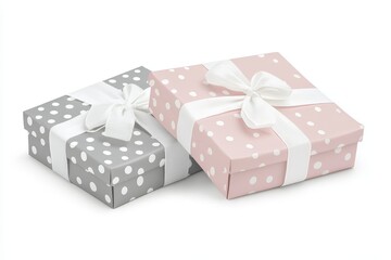 Two polka dot gift boxes with white ribbons. (2)