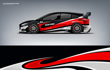 Fototapeta premium Sporty Racing Car wrap black and red livery design