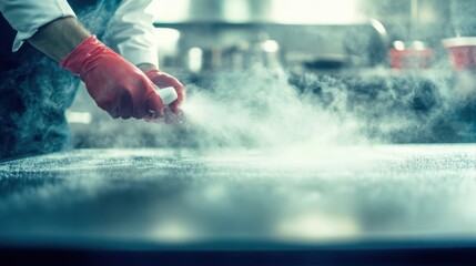 Industrial Kitchen Surface Sanitizing in Action