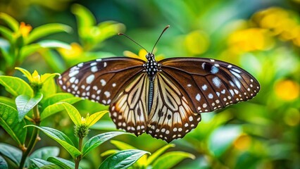 Obraz premium Common Crow Butterfly (Euploea core) on Plant in Pune, Maharashtra, India - High-Resolution Stock Photo