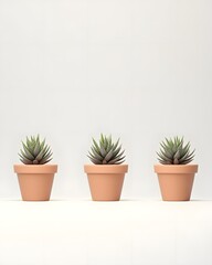 Obraz premium Three potted succulents arranged on a clean, minimalistic surface.