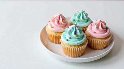 Delightful Pastel Cupcakes on a White Plate A Sweet Treat for Any Occasion