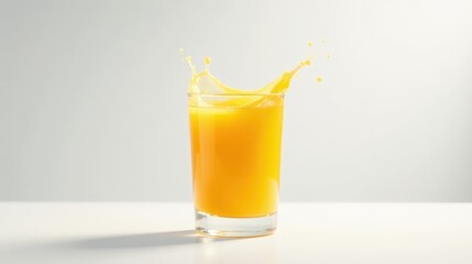 Refreshing citrus beverage splashing into a clear glass on a bright surface