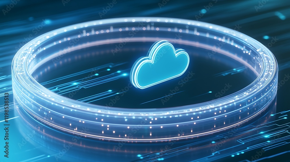 Poster futuristic cloud computing concept with neon effects and digital data background for technology and 
