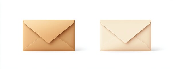 Two closed envelopes, beige and light beige, isolated on white background.