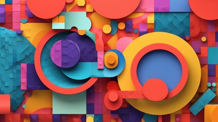 Vibrant Abstract Geometric Composition: A Playful Exploration of Shapes and Colors