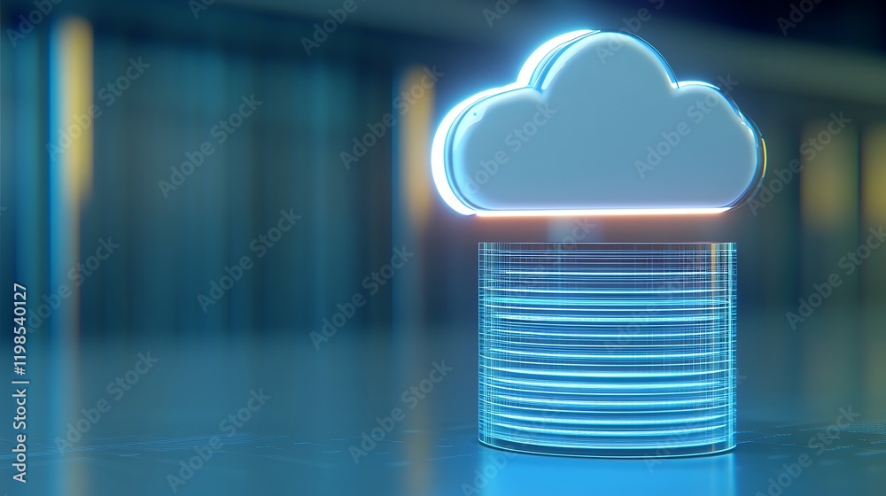 Poster futuristic cloud symbol with digital data layers representing modern cloud computing and storage tec