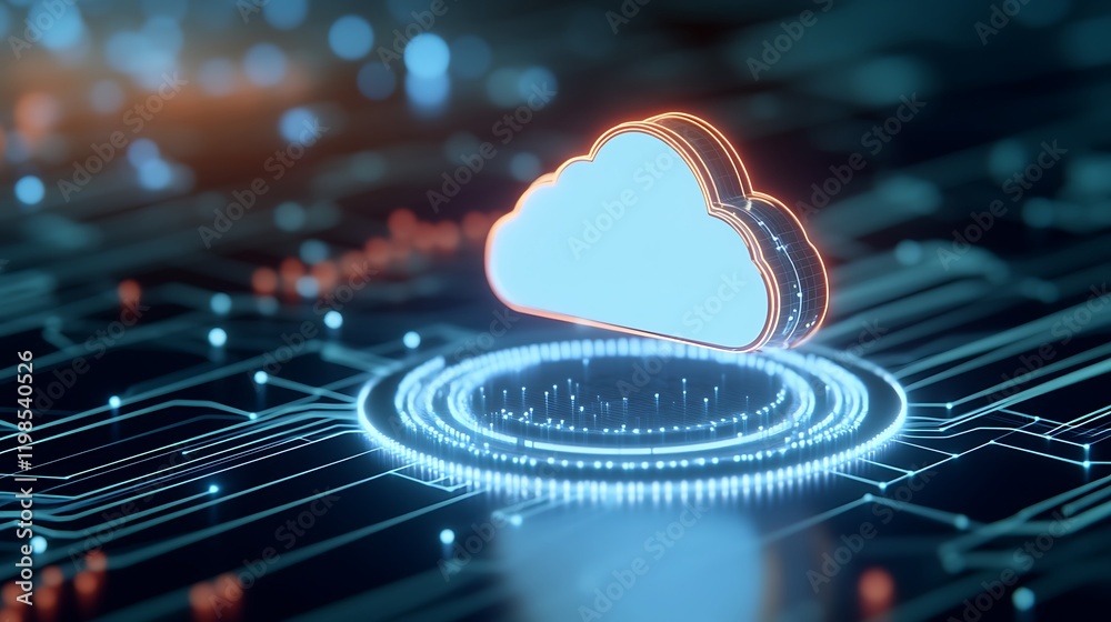 Aufkleber Futuristic Cloud Technology with Circuit Board Connections and Glowing Elements in Digital Background