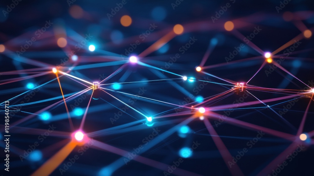 Aufkleber abstract network: interconnected nodes and global data flow visualization