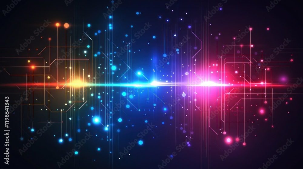 Wall mural abstract digital network: glowing circuitry and data flow