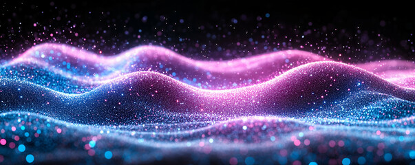 Fototapeta premium Glowing Particle Waves, Dark Background, Abstract Design