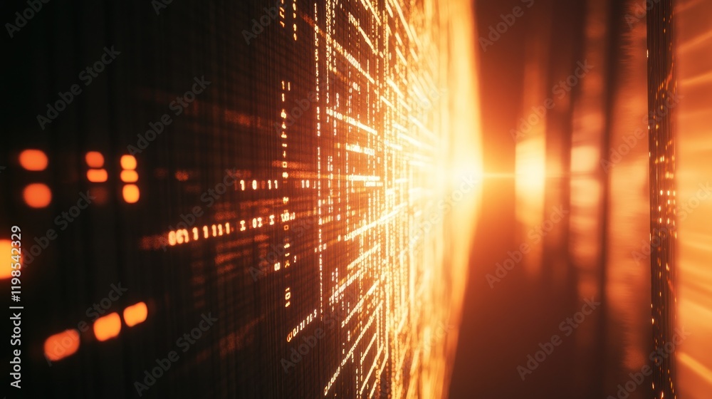 Poster Digital Matrix: A Glowing Corridor of Binary Code