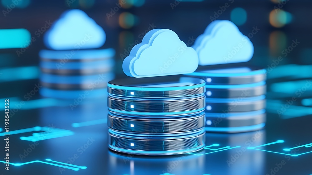 Poster innovative cloud computing concept with data storage visualization in futuristic digital environment
