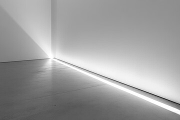 Minimalist corner with bright LED strip light on floor.