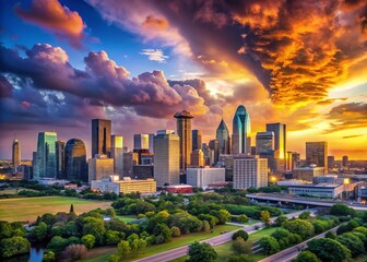 Dallas Skyline Panorama at Sunset, Texas Landscape Photography